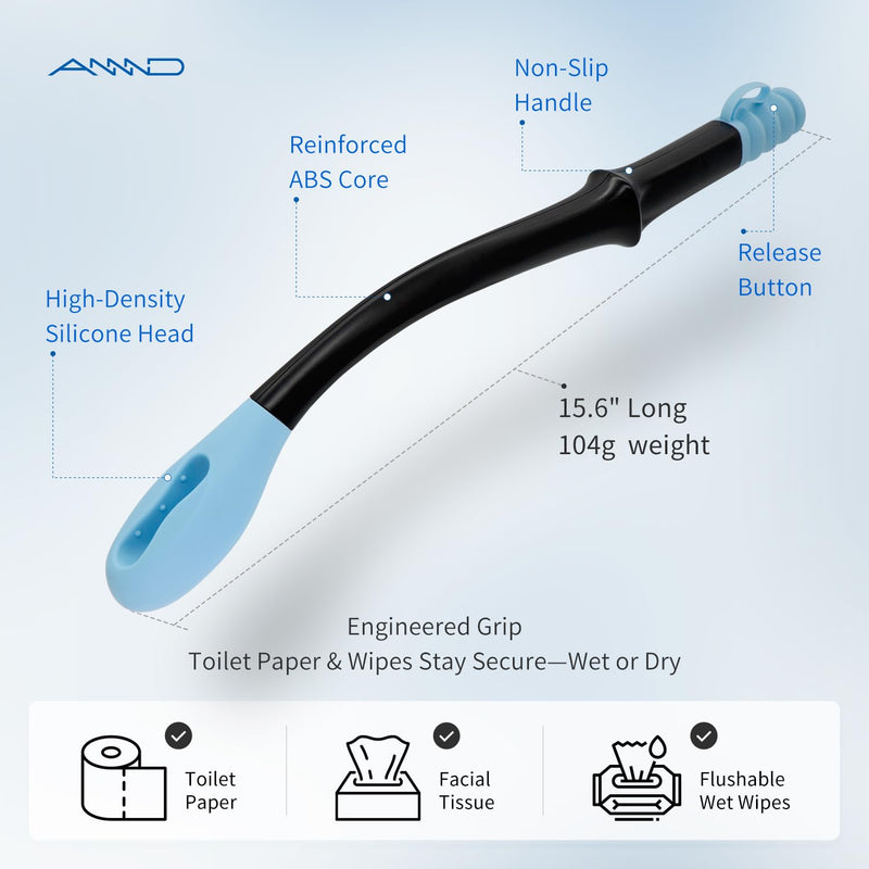 Bottom Buddy Wiping Aid – Upgraded Toilet Tissue Aids Wand for Wiping Bottom, 15.6" Long for Elderly, Overweight, Pregnant, and Limited Mobility, Blue
