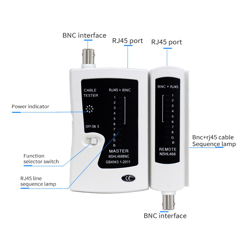 Coaxial Coax Cable Tester Portable BNC RJ59 RJ45 cat5 cat5e cat6 cat6a UTP Wire Test Tool Continuity Checker Ethernet Network Cable Tester