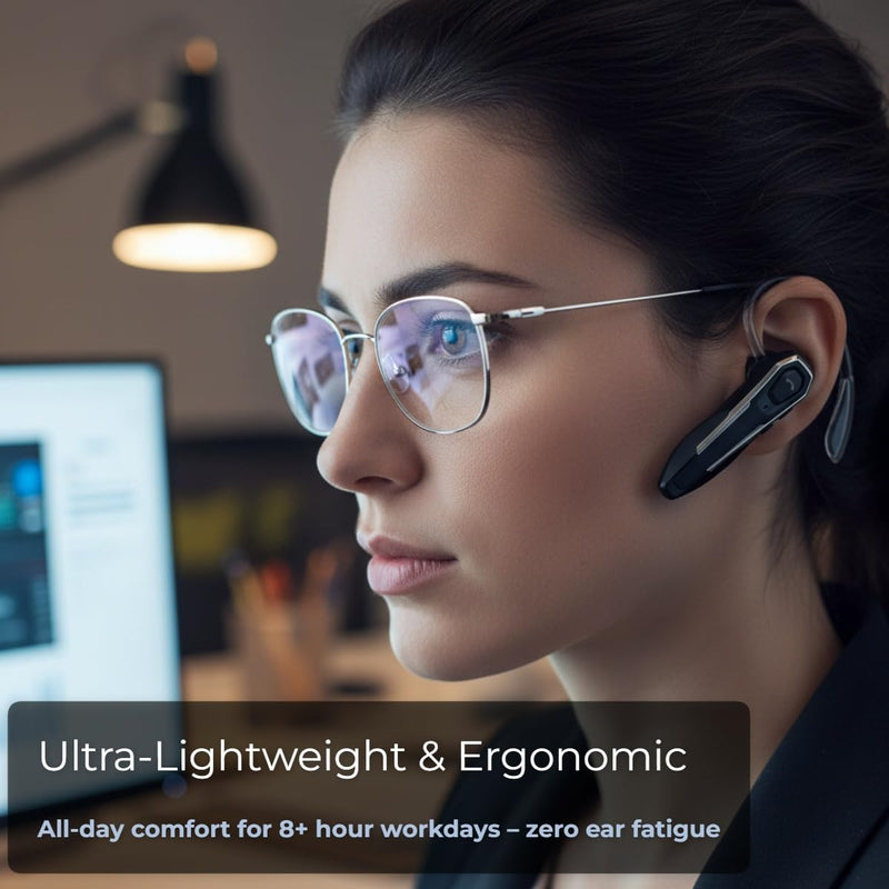 Bluetooth Headset for Office, 36H Talk Time V5.4 Wireless Headphones | with Dual Mic Noise Cancelling, Lightweight Hands-Free Earpiece for Business Calls, Conference, Work From Home (Black) Black