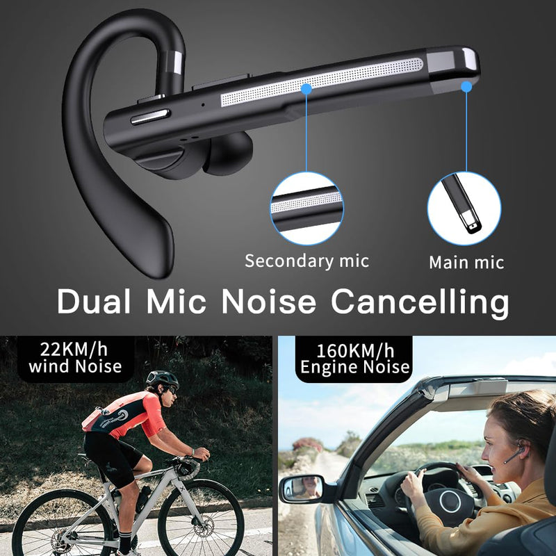 Hsility Bluetoth Earbuds with Mic for Office 270 Degree Rotatble Wireless Earbuds for Truck Driver | 100Hrs Talk Time Wireless Earpiece Mic CVC8.0 Noise Cancelling Wireless Earbud with 500 mAh Charging Case for Truck Driver Sliver