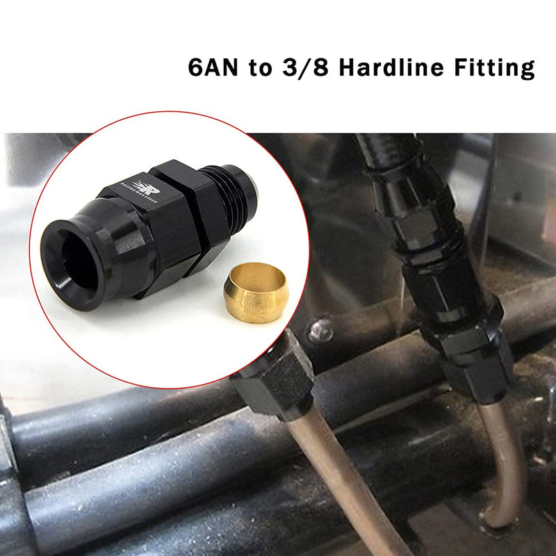 6AN Male Flare to 3/8" Fuel Hardline Tube Fitting Adapter Connector Aluminum Alloy Black Anodized 2Pcs 6AN to 3/8-2pcs