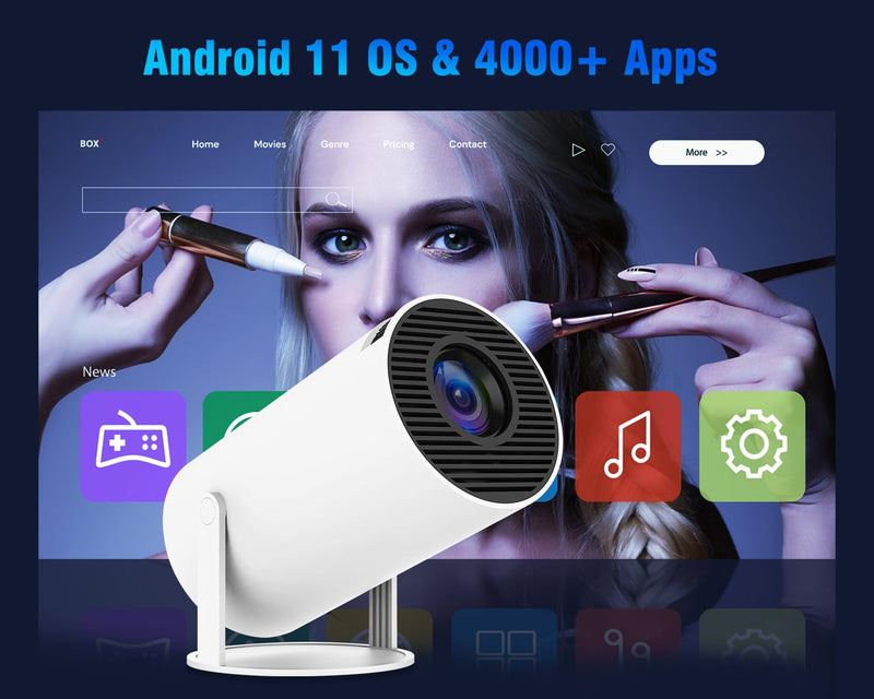 HY300PRO Mini Projector with Wifi and Bluetooth, 4K Support 200ANSI Smart Portable Projector, Auto Keystone, 180 Degree Rotation, Android 11 for Outdoor, Bedroom, Movie, game & business Manual Focus