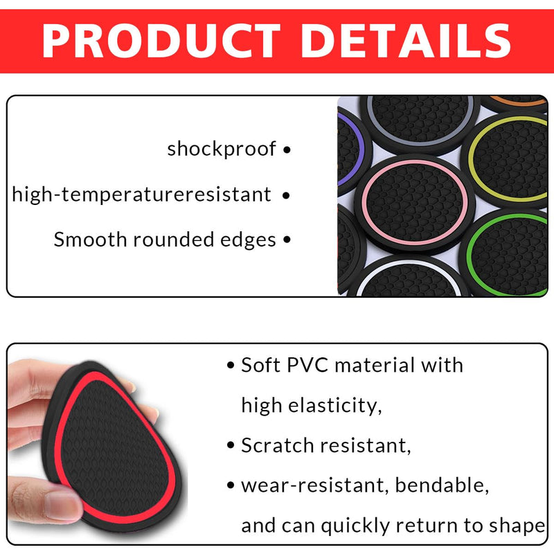 4PCS Car Cup Holder Coasters, Dustproof Automotive Interior Accessories Mat,2.75 Inch Non-Slip Insert Water Bottle Holder Pads, Universal for Vehicles, Trucks, RVs and More (Black/Red) Black/Red