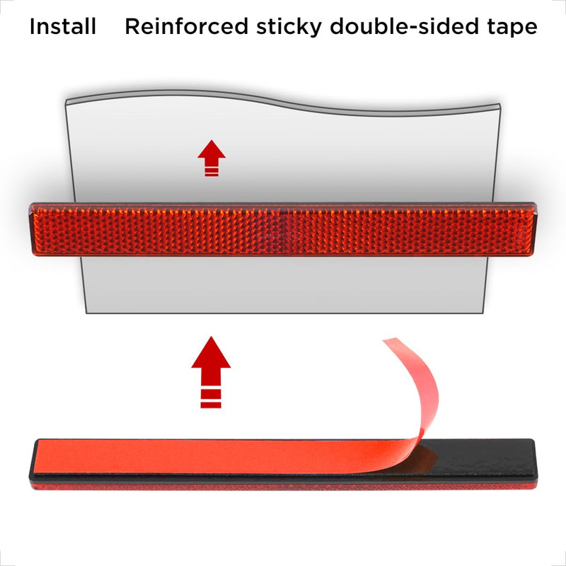 Evermotor Stick-on Rectangular reflectors Red Safety Reflector 6.53 inch Motorcycle Stickers Reflective Strips for Mailbox Golf Cart Trailer Driveway Door Moped(4 Pieces) Rectangle Red(4pcs)