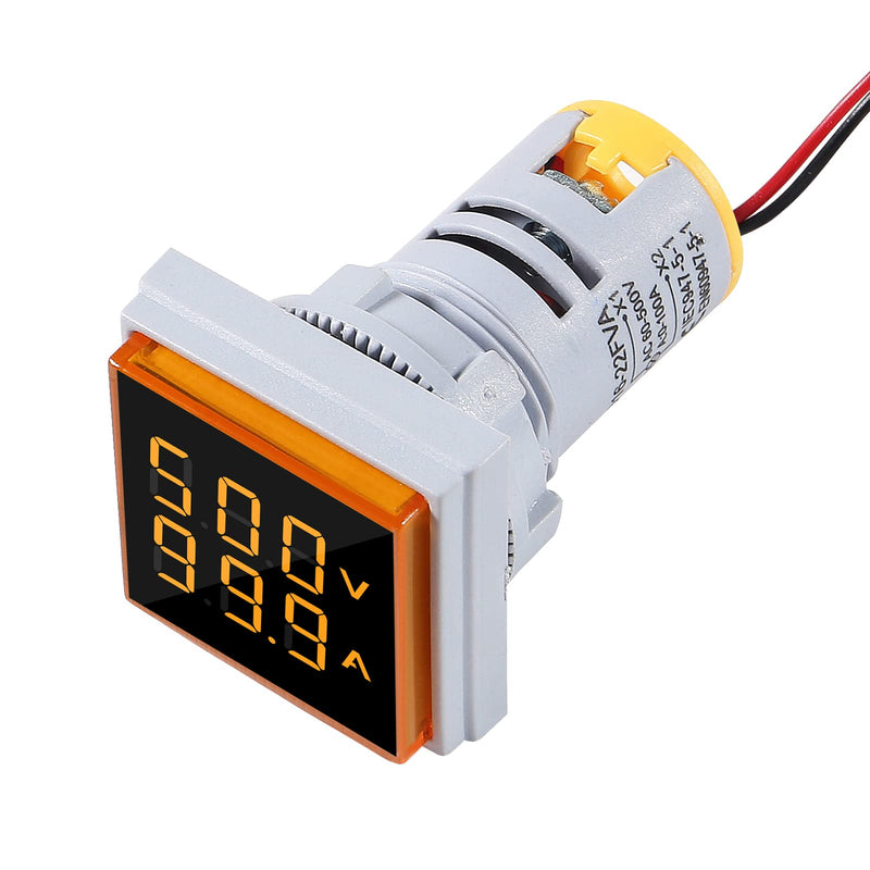 AITRIP 2Pack LED Display Voltmeter, Square Dual Display Voltmeter and Ammeter LED Digital Voltage Gauge AC 60-500V 0-100A Current Meter Indicator Yellow