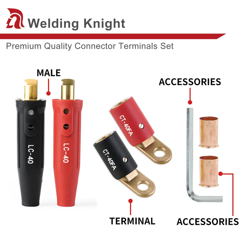 CT-40FA Welding Terminals & LC-40 Male Cable Connectors, Welder Leads Connector Set for Welding Machine Accessories, 1/0 Thru 2/0 Cable Capacity 350 Amp 50-70 SQ-MM Black & Red 2-Set LC40 Male & CT-40FA 2-PK