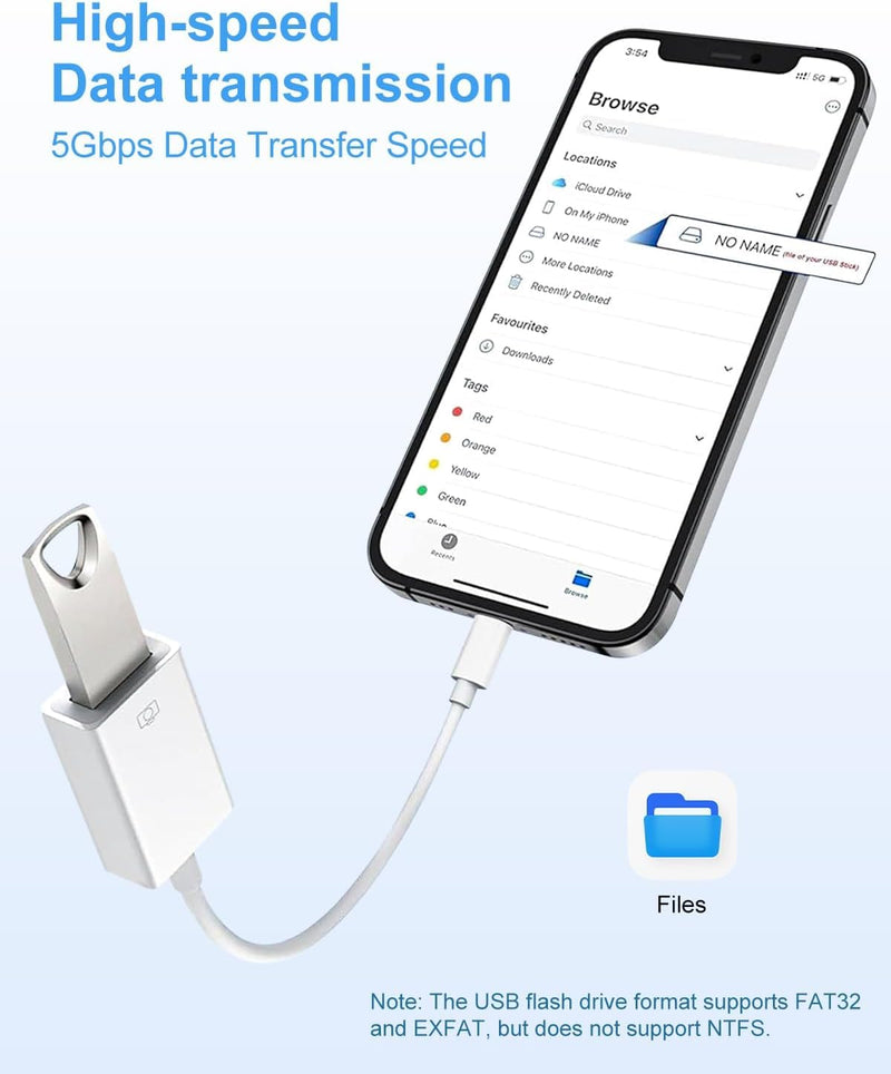 USB to Lightning Adapter, Lightning Male to USB Female iPhone Adapter for iPhone 14 13 12 11 Pro Max X XS 8 7,iPad,iPhone Camera OTG Adapter Support Connect Camera,Flash Drive,Mouse,Card Reader