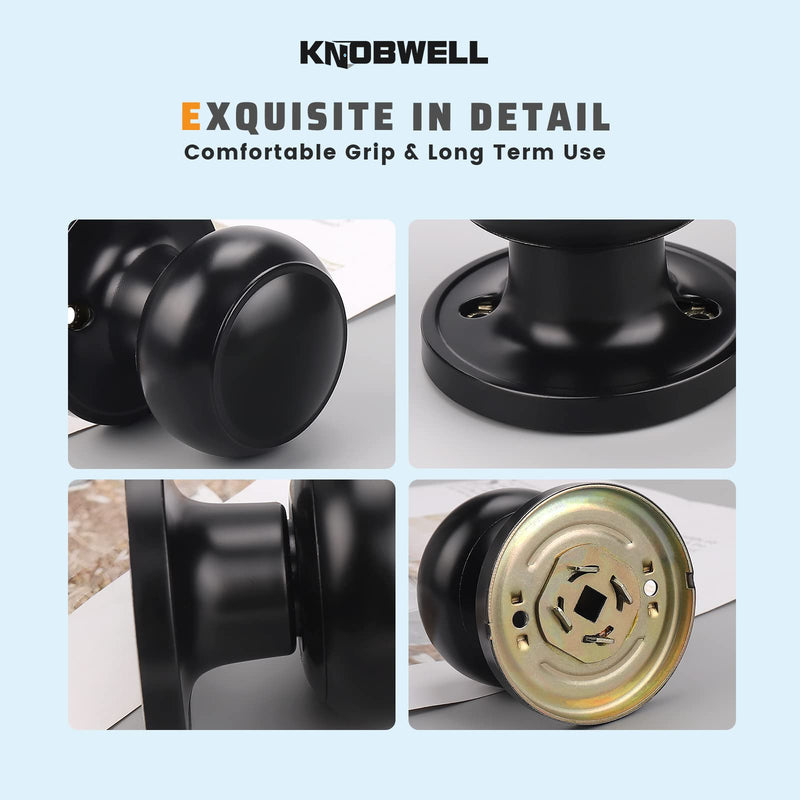 KNOBWELL 6 Pack Black Dummy Door Knob, Single Sided Handle for Closets, French Double Doors, and Pantry, Matte Black One Side Non-Turning Interior Push/Pull Door Knob