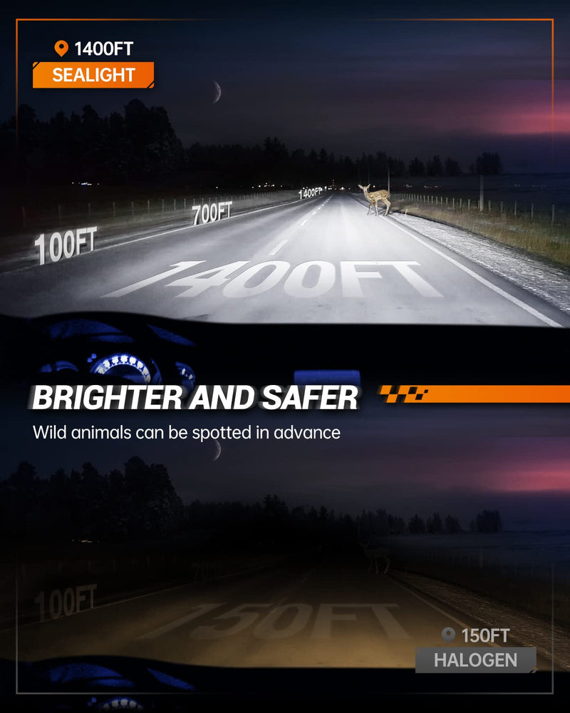 SEALIGHT 9012 LED Light Bulb, 800% Super Bright than Halogen Bulbs, 1:1 Real Size, 6500K Cool White Headlight Bulbs for Car Powersports ATV/UTV, 3Mins Plug and Play, Pack of 2