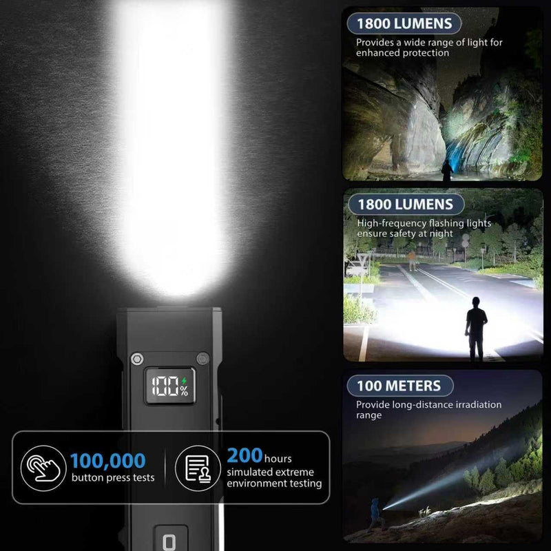Feki Yigo Flat EDC Flashlight Rechargeable - 1800 Lumens LED Pocket Flashlight with 365nm UV Light, RGB Modes, Magnetic Base, Digital Display,IPX4 Waterproof for Camping, Emergency, Mechanics (Grey) Gray