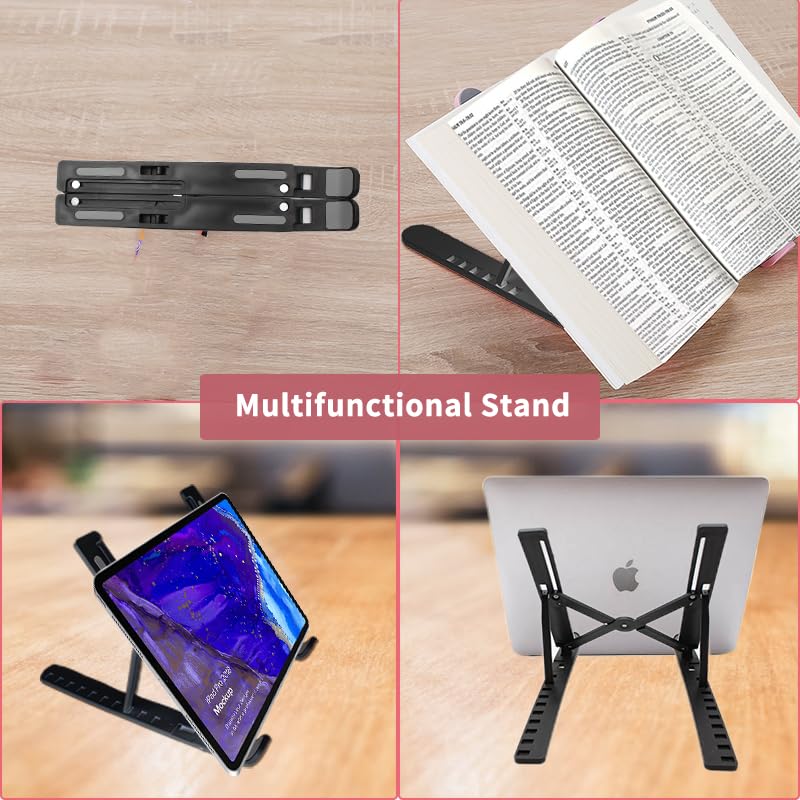 Portable Laptop Stand, New Version Adjustable Laptop Holder Riser Computer Stand for Desk Notebook Stand Mount with Phone Stand, Black Black-New Version