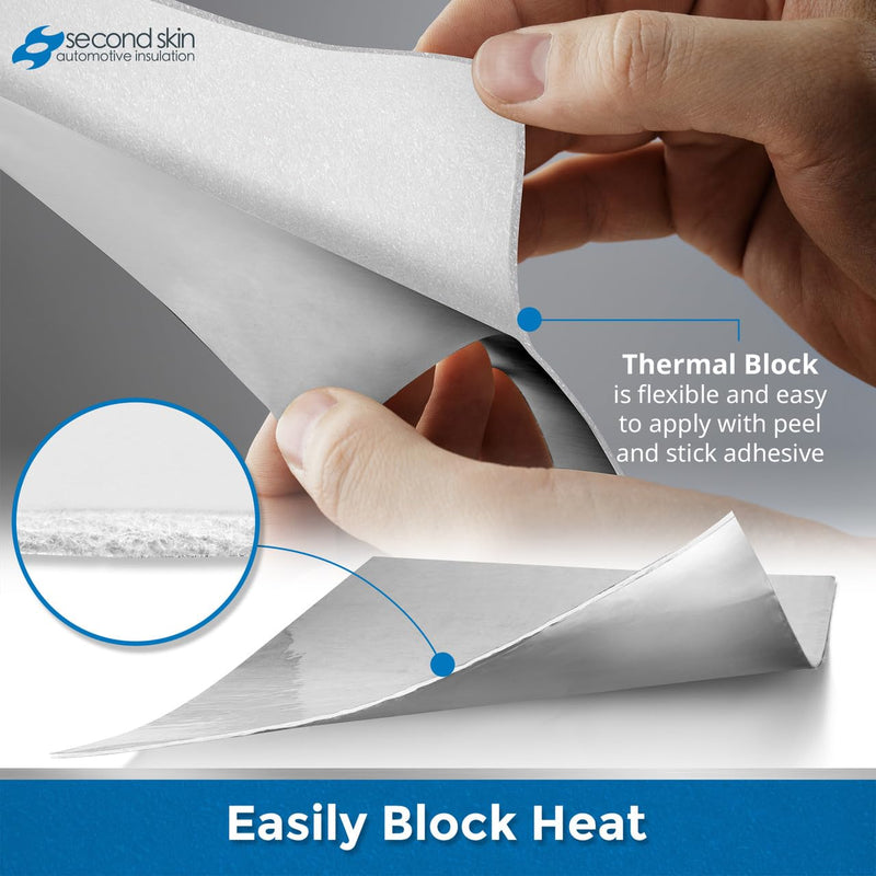 Second Skin Thermal Block - Automotive Heat Shield - Reflective Aluminum, PET Fibers, Peel & Stick (2 sq ft, 1 Sheet, Flat Foil) - Made in USA 2 Sq Ft, 1 Sheet, Flat Foil