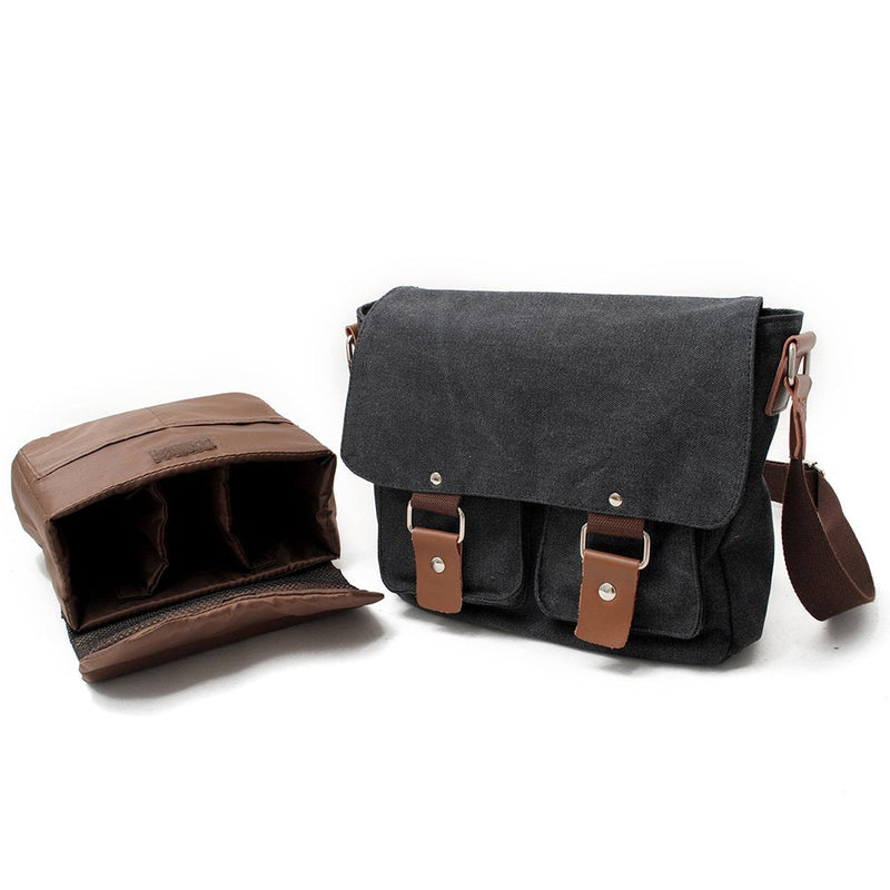 Men's Lightweight Vintage Waterproof Canvas DSLR SLR Shockproof Camera Shoulder Messenger Bag Sling bag Drak Grey