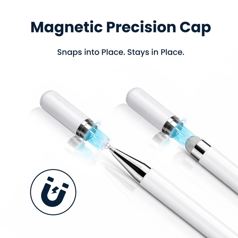 Stylus Pen with Adhesive Holder, Compatible with Skylight Calendar, 2-in-1 Dual Tip (Mesh & Disc) Stylus for Tablet & Smart Digital Calendar, No Charging, Always Attached, White