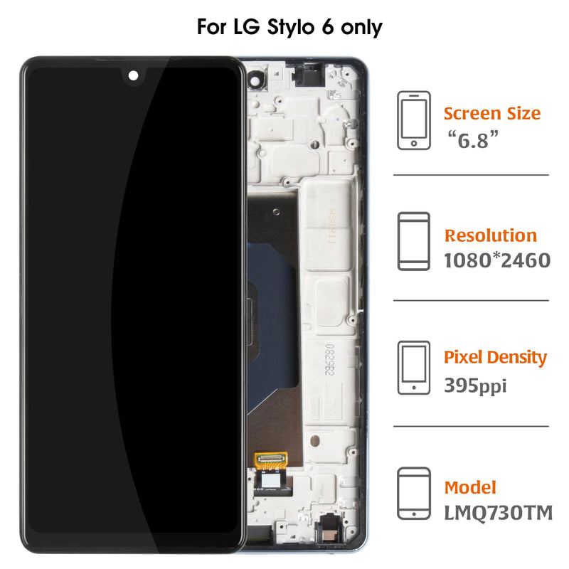 for LG Stylo 6 Q730 6.8" LCD with Blue Frame Screen Replacement LMQ730TM LCD Display Touch Digitizer Screen Assembly with Repair Tools