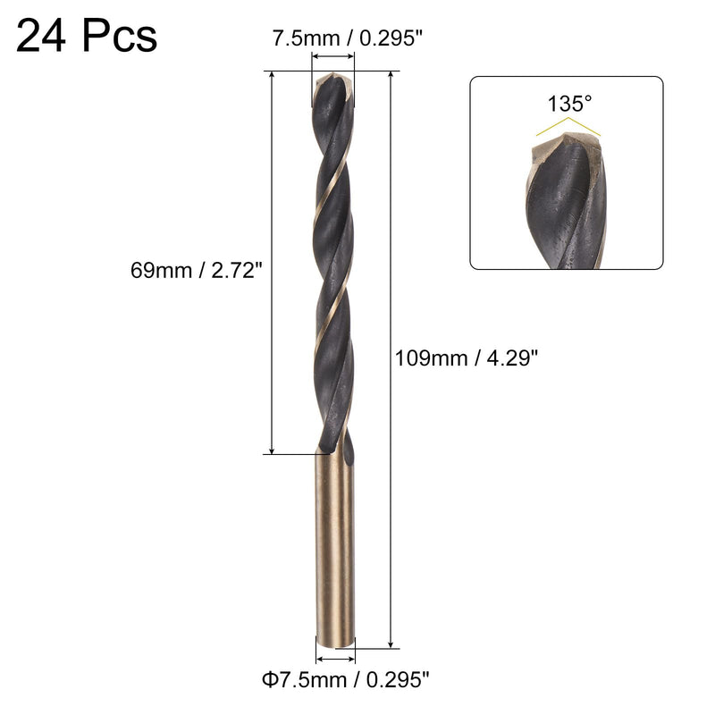 uxcell 24pcs Jobber Drill Bits 7.5mm (0.295") Black Nitride & Gold Titanium Coated M2 High Speed Steel (HSS) Twist Drill Bits for Stainless Steel Aluminum Alloy Metal 24