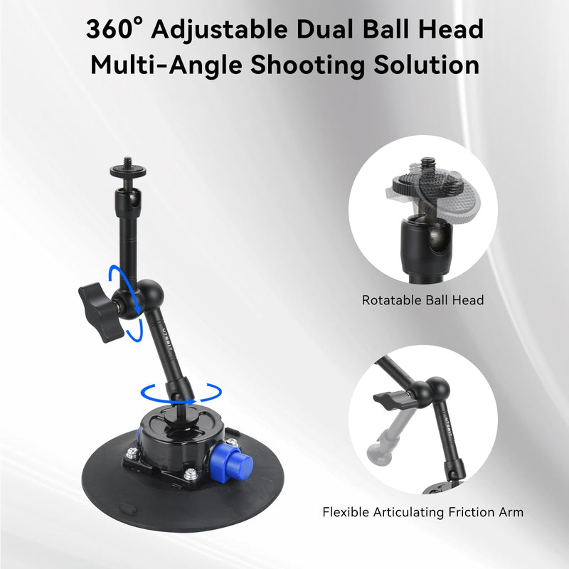 UTEBIT 6"/15.2cm Metal Camera Suction Cup Mount with 9" Magic Arm & Phone Holder for Camera/Action Camera/Phone Holder