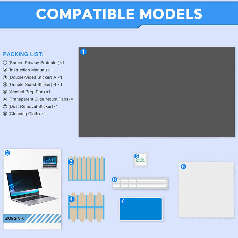 ZOEGAA Laptop Privacy Screen 14 inch for 16:10 Aspect ratio, 14" Removable Anti Glare Protector Blue Light Filter Shield Compatible with Lenovo Hp Dell Acer Asus Thinkpad Envy Xps 14 Inch Laptop Screen with 16:10 Aspect ratio Black