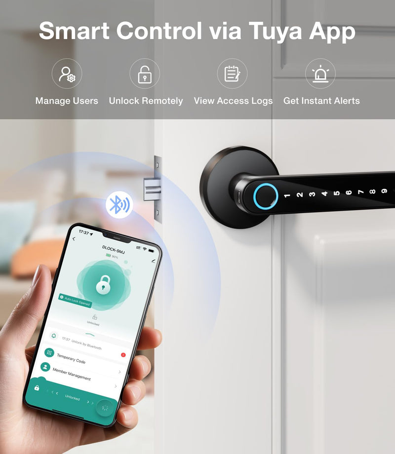 Fingerprint Door Lock, Smart Door Knob with Keypad Keyless Entry, Biometric Door Lock with App Control & Passcode, 4-in-1 Electronic Door Handle for Bedroom, Office, Apartment, Hotel – Modern Design 6 Key Cards