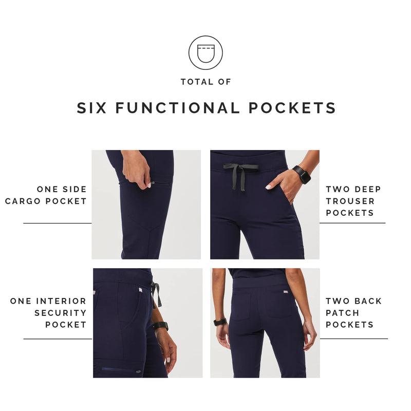 FIGS Zamora Jogger Scrub Pants for Women — Slim Fit, 6 Pockets, Yoga Waistband, Ribbed Ankle Cuffs, Anti-Wrinkle Regular Medium Navy