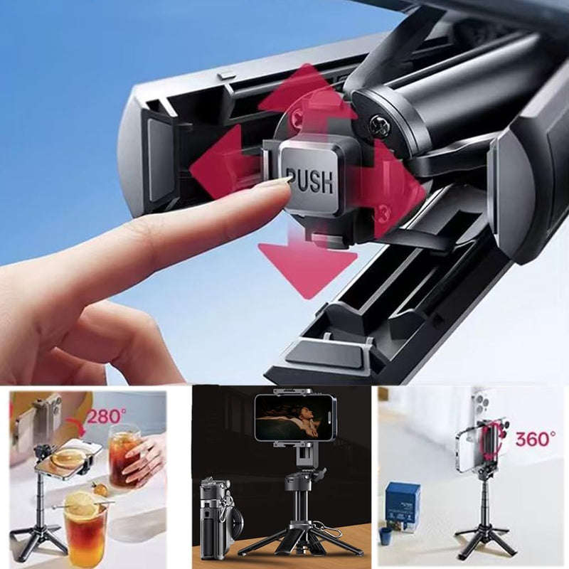 Magnetic Phone Tripod Stand, Portable Mini Selfie Stick for iPhone 16/15/14/13/12 & MagSafe, Aluminum Angle-Adjustable Foldable Strong Magnet Phone Holder, Travel Essentials, Included Metal Ring Iron Black
