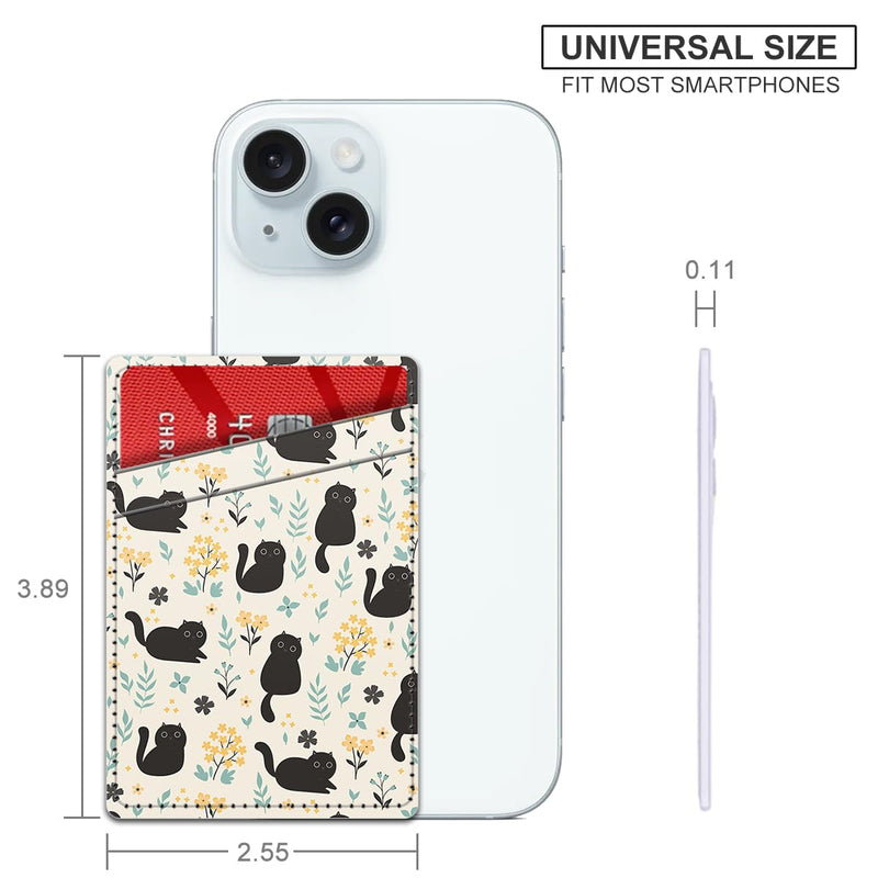 Phone Card Holder, Dual Pocket Leather Phone Wallet Adhesive Stick On, Cute Card Holder, Credit Card Holder for Phone Case Compatible with Most Phone（Cute Cat Cute Cat