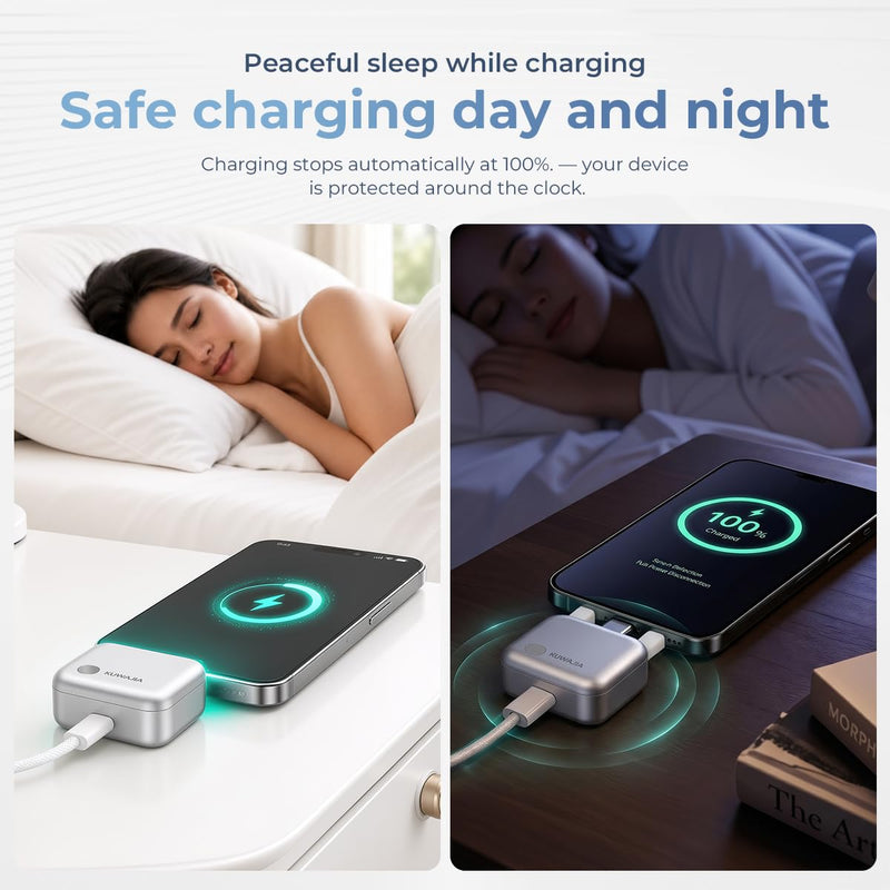 2PCS KUWAJIA 140W AI Smart Recognition Auto-Unplugger, Physical Disconnect Battery Guard, Auto-Eject on Full Charge, Fast Charging Adapter for iPhone/Android Phones,/Earphones 2