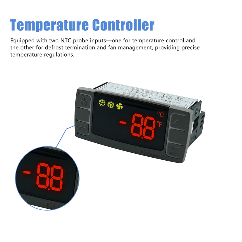 Temperature Controller XR06CX-4N1F1 Fit Commercial Refrigerators/Freezer | 120V 50-60Hz Replace for Dixell Programmable Temperature Controller with Temperature Sensing Probe