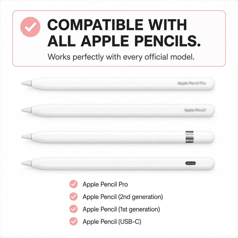 NXVX Replacement Tips for Apple Pencil, Silver Standard, 6-Pack, Pink | Paper-feel needle nib for writing and sketching, wear-resistant metal, fits all generations, clear flip storage case F2 6-Pack Silver Standard Pink