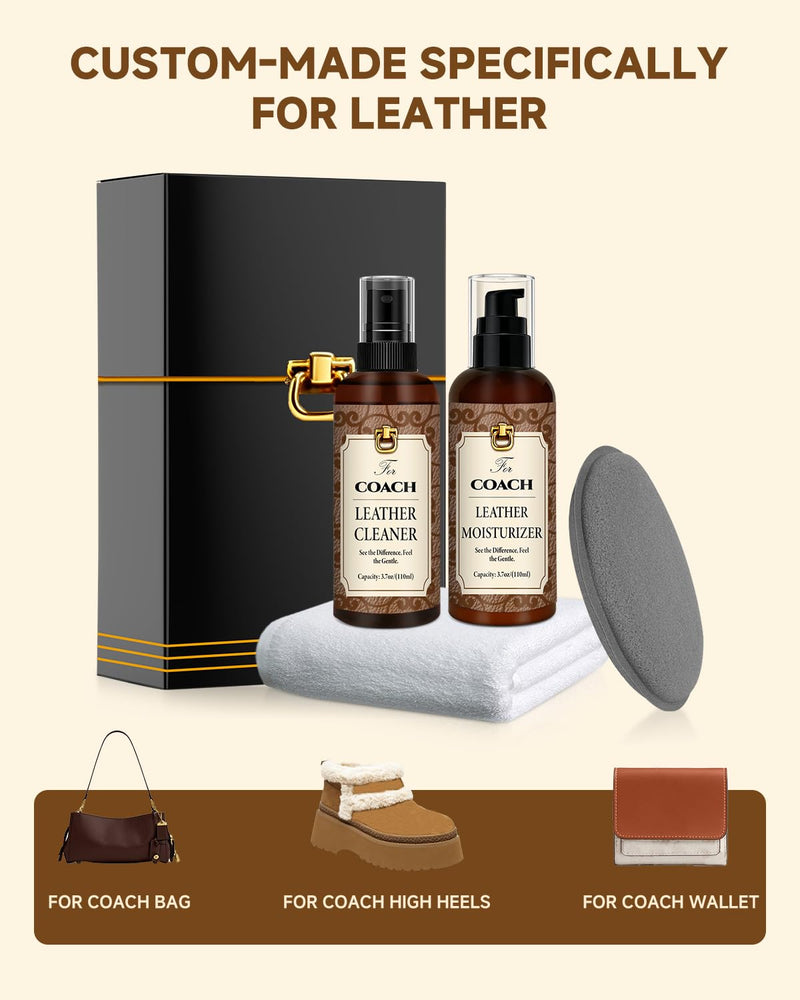  [AUSTRALIA] - Leather Cleaner & Moisturizer Set for Coach, Cleaning and Maintenance Set for Coach, Powerful Stain Removal, Gentle Care, Suitable for Handbags/Wallets and Other Luxury Brands