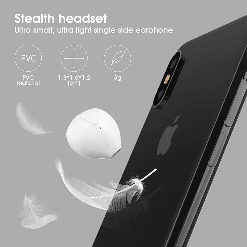 Invisible Earbuds Sleep Bluetooth Earbuds Mini Tiny Discreet Hidden Headphones for Work, Small Ear Canals - Single Earbud with Charging Case (White)