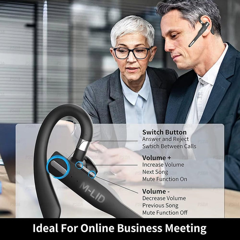 Bluetooth 5.3 Single‑Ear Headset with ENC Microphone & IPX7 Waterproof – 50 Hour Battery (8 h + Charging Case), Hands‑Free Wireless Earpiece for Driving, Office & PC