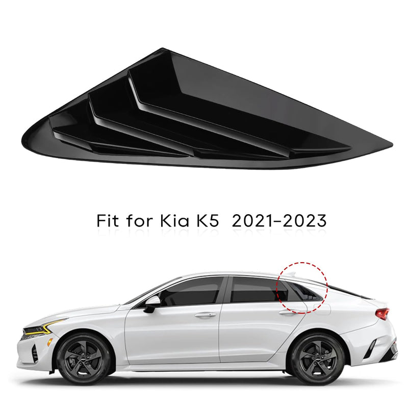 Rear Side Window Louvers Compatible for 2021 2022 2023 2024 2025 Kia K5 Accesories Sport Style Air Vent Cover (Glossy Black) Glossy Black