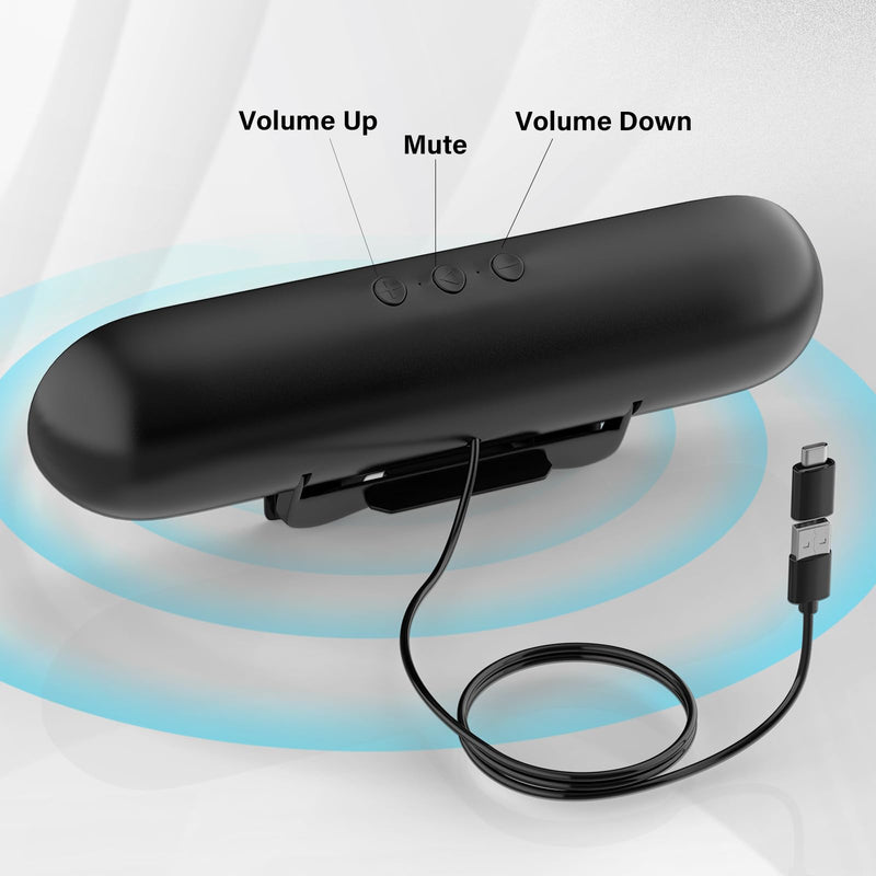 Computer Speakers for Desktop Monitor,Single Speakers for Desktop PC,Laptop Speaker with Loud Sound,Volume Control Easily Clamps to Monitors(USB-C to USB Adapter Included) (Black) Black