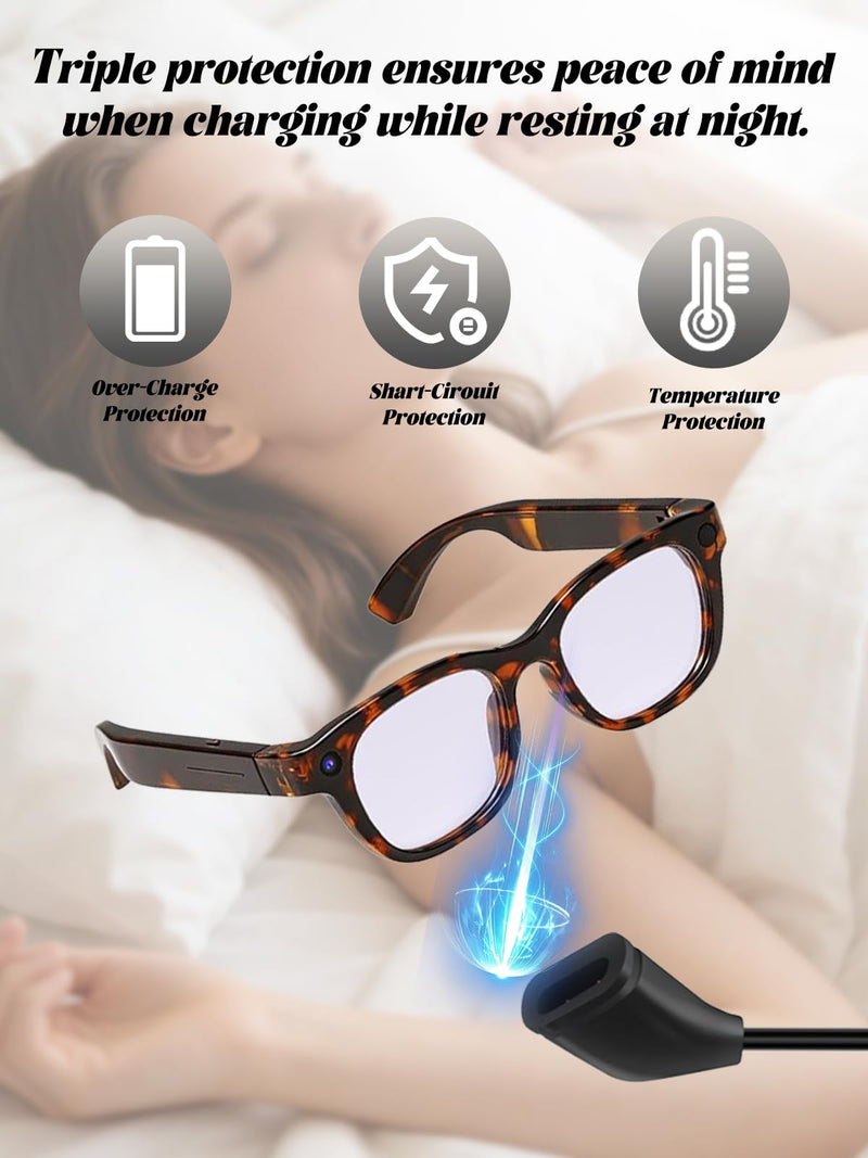 for wepmous G600 20MP AI Smart Glasses with Camera Charging Cable, 3-Layer Safe Charging Protection, Ultra-Soft Flexible Cable, Safe Material,Black