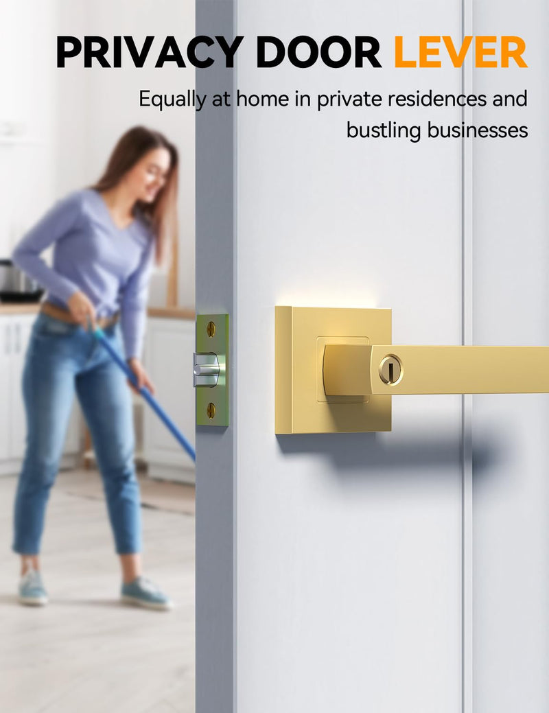 BSEED Gold Door Handles Interior Gold Privacy Door Levers fot Bedroom & Bathroom Lock Set in Modern Satin Gold Finish (1 Pack) 1 Pack