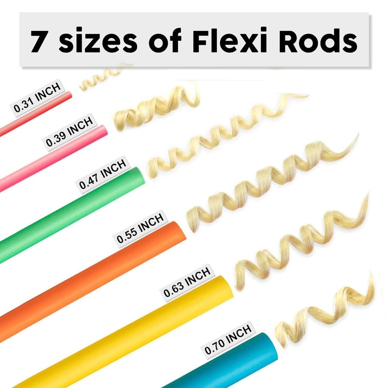 xincx 42Pcs 7" Heatless Bendy Hair Rollers,Overnight Curlers for All Hair | Flexi Curling Rods for Sleep Styling,with Hair Dryer Bonnet for Quick Shaping(Black),No Heat Foam Rollers for Salon,Travel Black