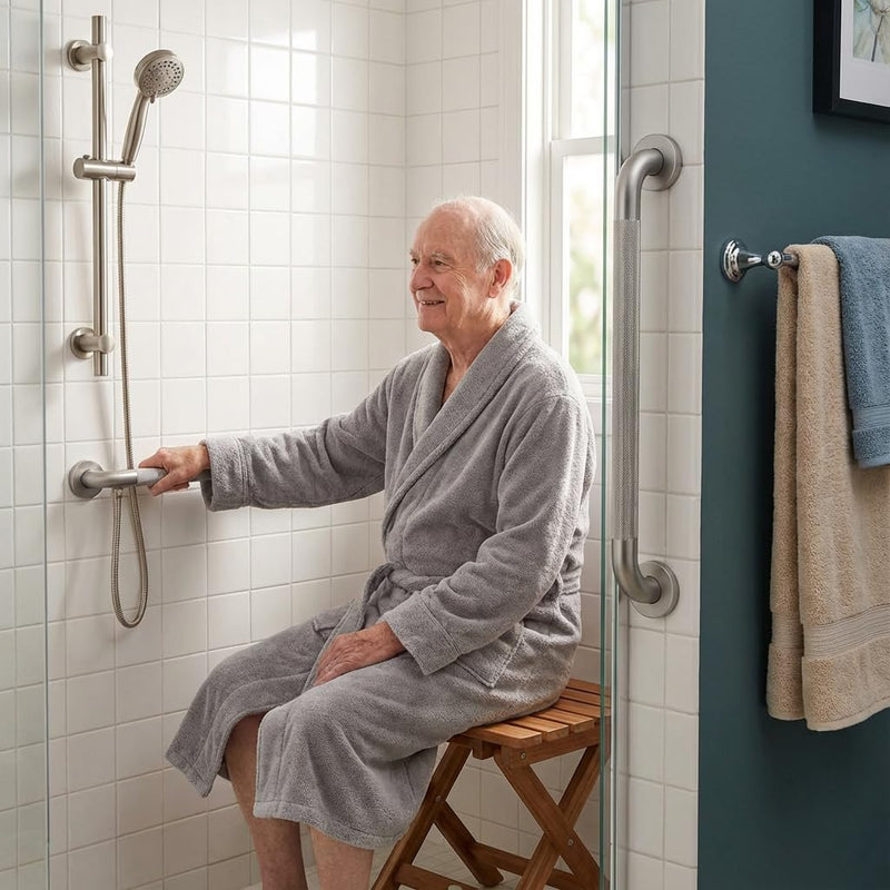 24 Inch Safety Grab Bars for Bathroom,1.25'' Heavy Duty Stainless Steel Brushed Nickel Shower Handles for Elderly, Non Slip Knurled Grip Handrail for Tub, Toilet, Fall Prevention & Handicap Assistance 1-1/4'' Diameter 24 Inch