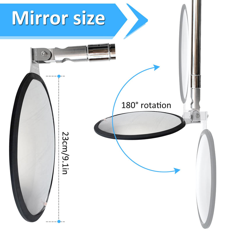 Portable Hand-Held Vehicle Search Telescopic Inspection Mirror for Security Check Under Cars, Truck, Equipment, Over Shelves and Corners 9 inch Round