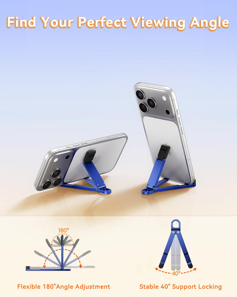 Portable Phone Stand, Foldable EDC Keychain Phone Holder with Snap Hook, Mini Aluminum Travel Cell Phone Stand for iPhone and Smartphones Under 8 Inches(Gray) Gray