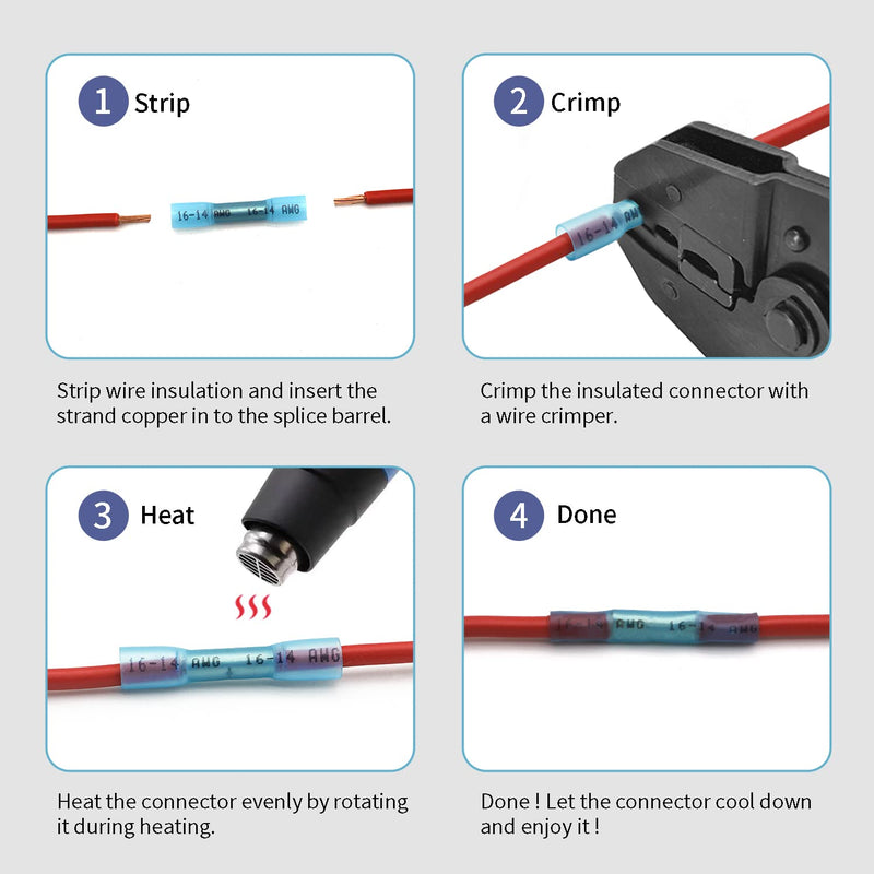 ZIPCCI 1000Pcs 16-14 AWG Blue Heat Shrink Butt Connectors, Marine Grade Insulated Splice Electrical Connectors, Waterproof Wire Connectors Terminals for Marine Crimp, Boat, Cable, Automotive Blue 1000pcs
