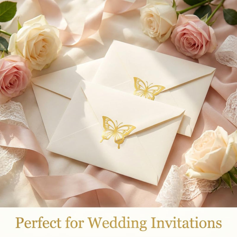 500Pcs Gold Foil Butterfly Stickers, Packaging & Envelope Seals | 500Pcs gold foil butterfly stickers; waterproof self-adhesive accents for packaging, envelopes, crafts, gifts, or parties. 500pcs- Gold Foil Butterfly Pattern