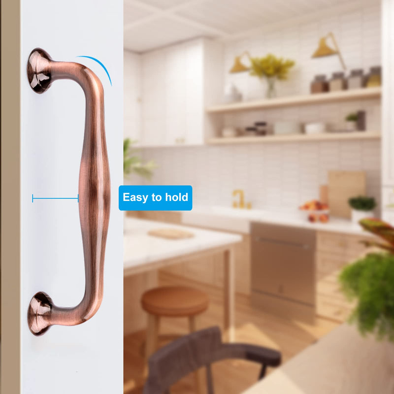 WEAVERBIRD 6 Pack Cabinet Handles Red Copper 3-3/4" Hardware Pull Handles, Antique Dresser Drawer Pulls 96mm Furniture Drawer Pulls 96 mm