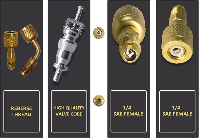 R32 R454B Brass Adapter 45 85 degrees combination, 1/4 Inch Female to 1/4 Inch Male Reverse Thread, for R-454B/R-32 A2L Refrigerant Adapter Set Tanks