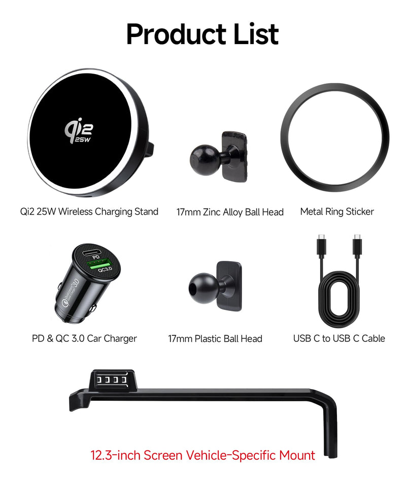 Qi2.2 25W Wireless Charger Car Phone Mount for Jeep Wrangler/4xe 2024-2026 | Gladiator 12.3" Screen Magsafe Accessories Fast Charging Magnetic Cell Phone Holder Clip Compatible with iPhone, GPS Bracket