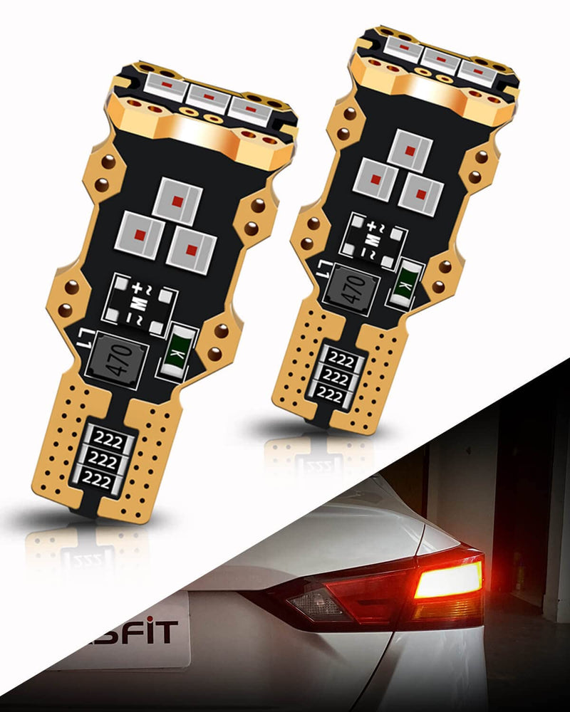 LASFIT 921 912 LED Bulb Red, Third Brake Center High Mount Stop Light, Canbus Error Free T15 906 904 W16W LED Bulb Red 3rd Brake Lights For Cars/Truck, 300% Bright, Pack of 2 921/912/T15