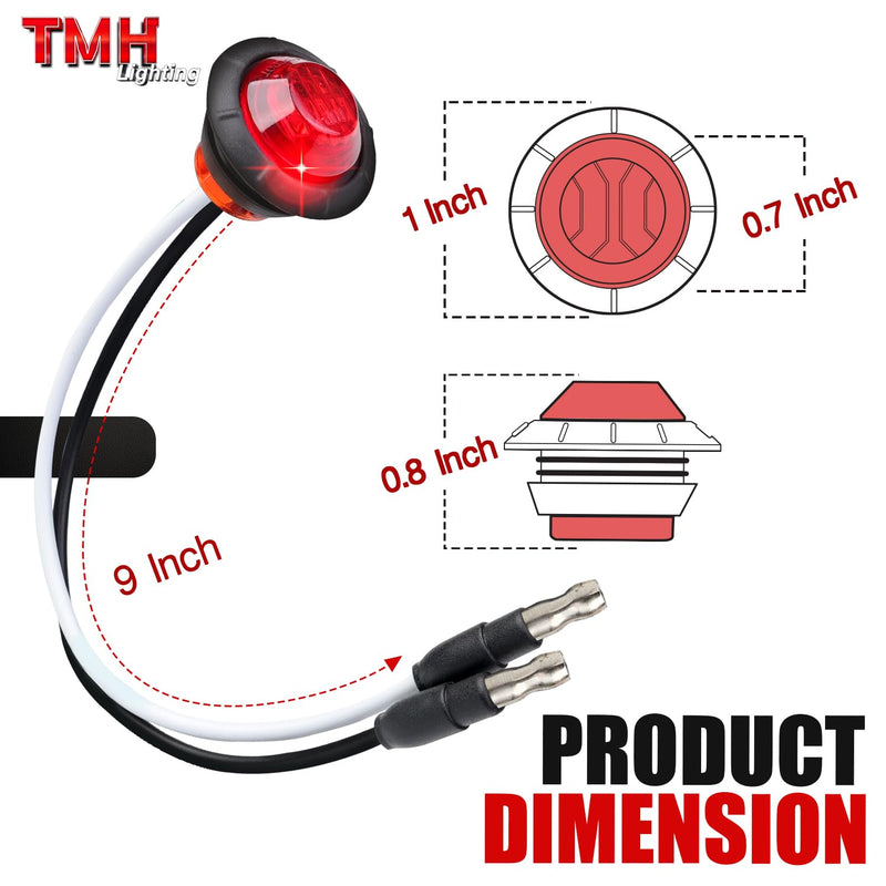 TMH 3/4 Inch Mini Red Light 3 LED with Connector Plug Clearance Markers Side Marker Indicator Lights Mini Round Front Rear with Grommet for Truck Trailer Lorry Bus 12V DC (Pack of 20) Pack of 20 Red (20 Pcs)