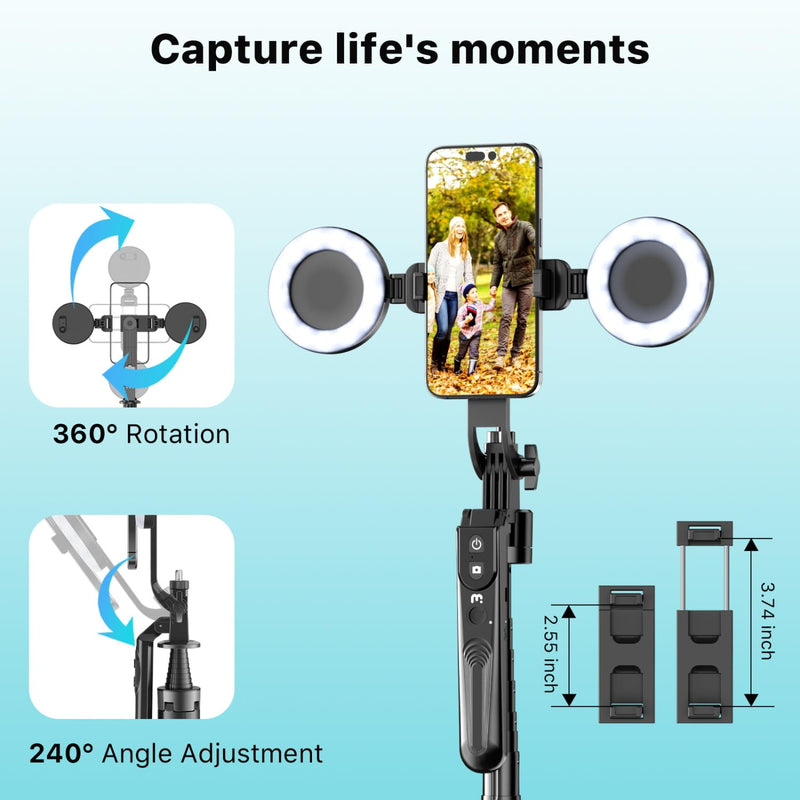 M MYBAT PRO 72" Auto Face Tracking Tripod,All in 1 Tall Travel Tripod Stand w 1/4" Screw,Phone Holder w Remote,Selfie Stick w Light for Photo Vlog, 360° Rotation Camera Tripod for iPhone Android