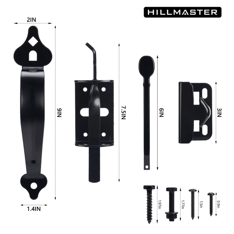 HILLMASTER Thumb Gate Latch for Wooden Fence,Self Locking Thumb Latches Fence Latch with 9in Gate Handle,Heavy Duty Door Latch Gate Hardware Kit for Outdoor Garden,Metal Gate,Vinyl Fence,Black Finish