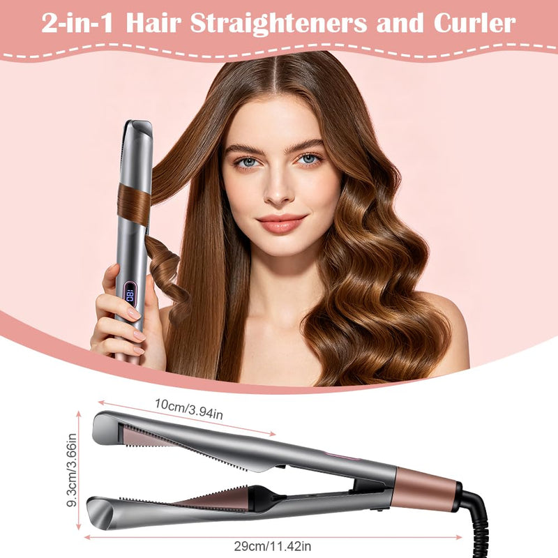 Aomig 2 in 1 Hair Straightener and Curler Fast Heating Curling Iron Home & Travel Curling Wand Mini Hair Curlers Hair Straighteners for Women 100-230°C for Straighten Curl All Hair Types(Dark Gray) Upgraded Direct-Plug Style-Dark Gray